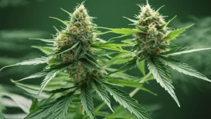 Zwei Cannabisblüten an einer Cannabispflanze